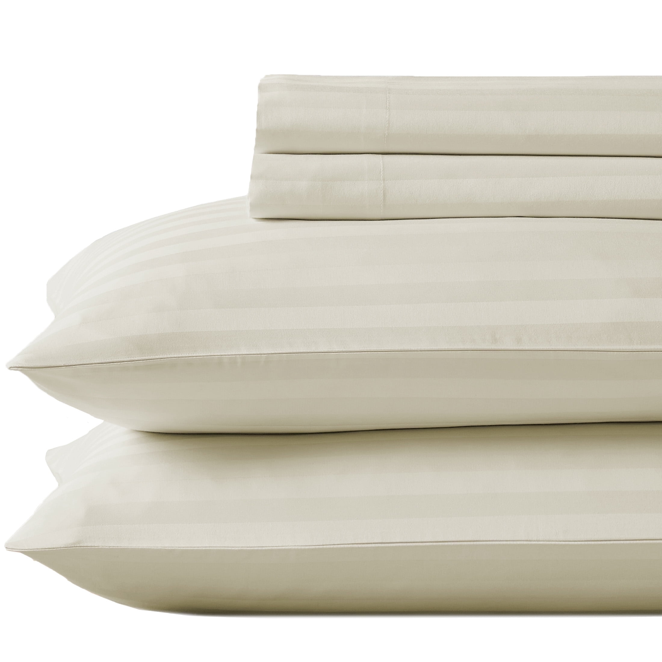 Ivory Striped Cotton Sateen California King Sheet Set
