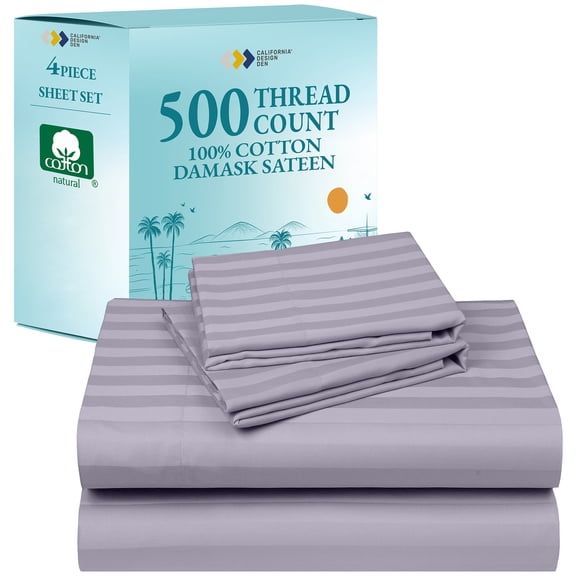 California Design Den Striped Queen Size Sheets - Soft 500 Thread Count 100% Cotton Sateen 4-Piece Bed Sheets Set - Lavender