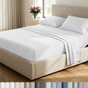 California Design Den Split King Sheets For Adjustable Bed Set - 500 Thread Count 100% Cotton Sateen, Durable Sheets with Deep Pocket - White Striped