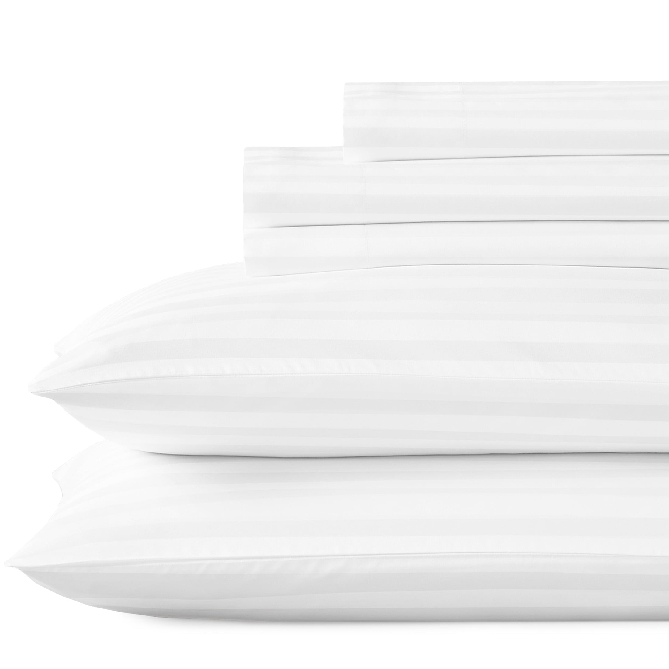 California King Bright White Cotton Damask Stripe Sheet Set