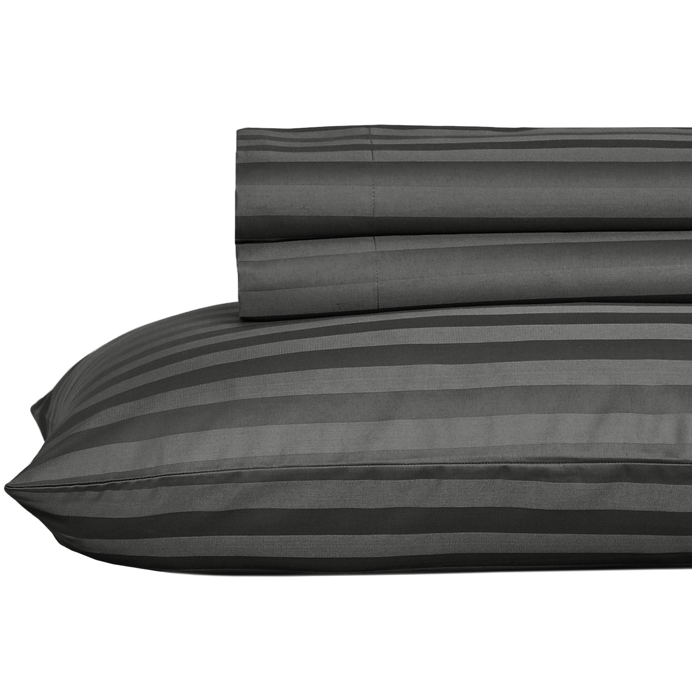 California King Dark Gray Striped Cotton Sateen Sheet Set