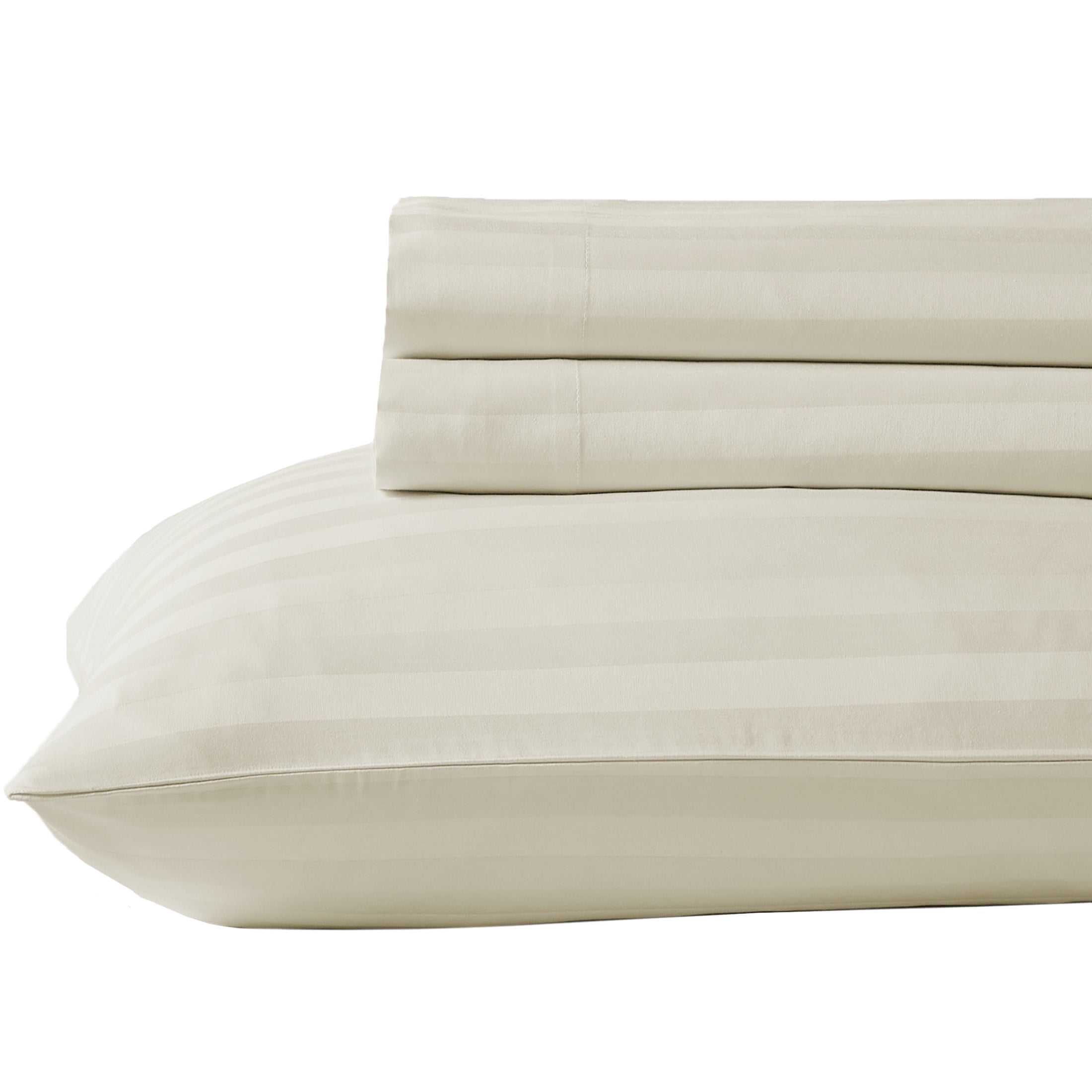 Ivory Striped Twin XL Cotton Sateen Deep Pocket Sheet Set