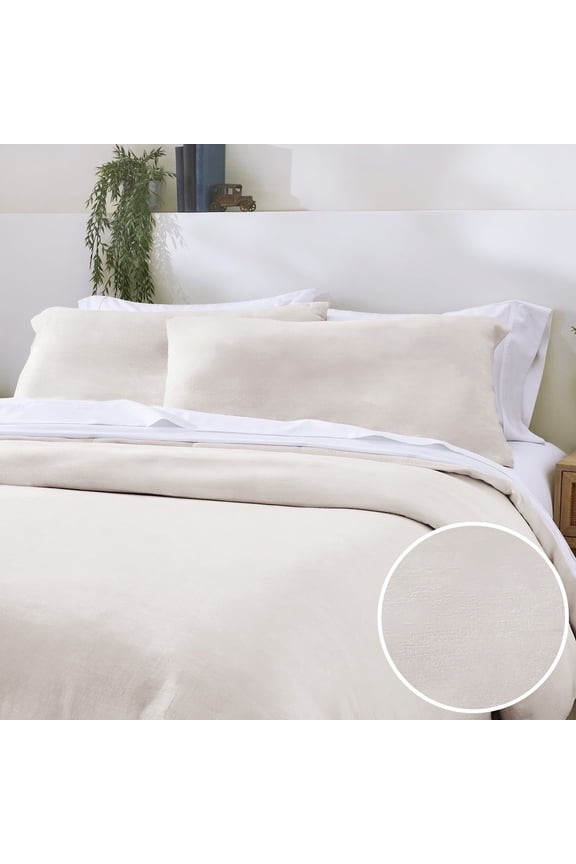 Textured Duvet Cover Oversized King & Sham Set, 3 Piece Set Includes 120" x 98" Duvet & 2 Shams to Fit Oversized King Size Duvet Insert (Natural Linen Look Slub)