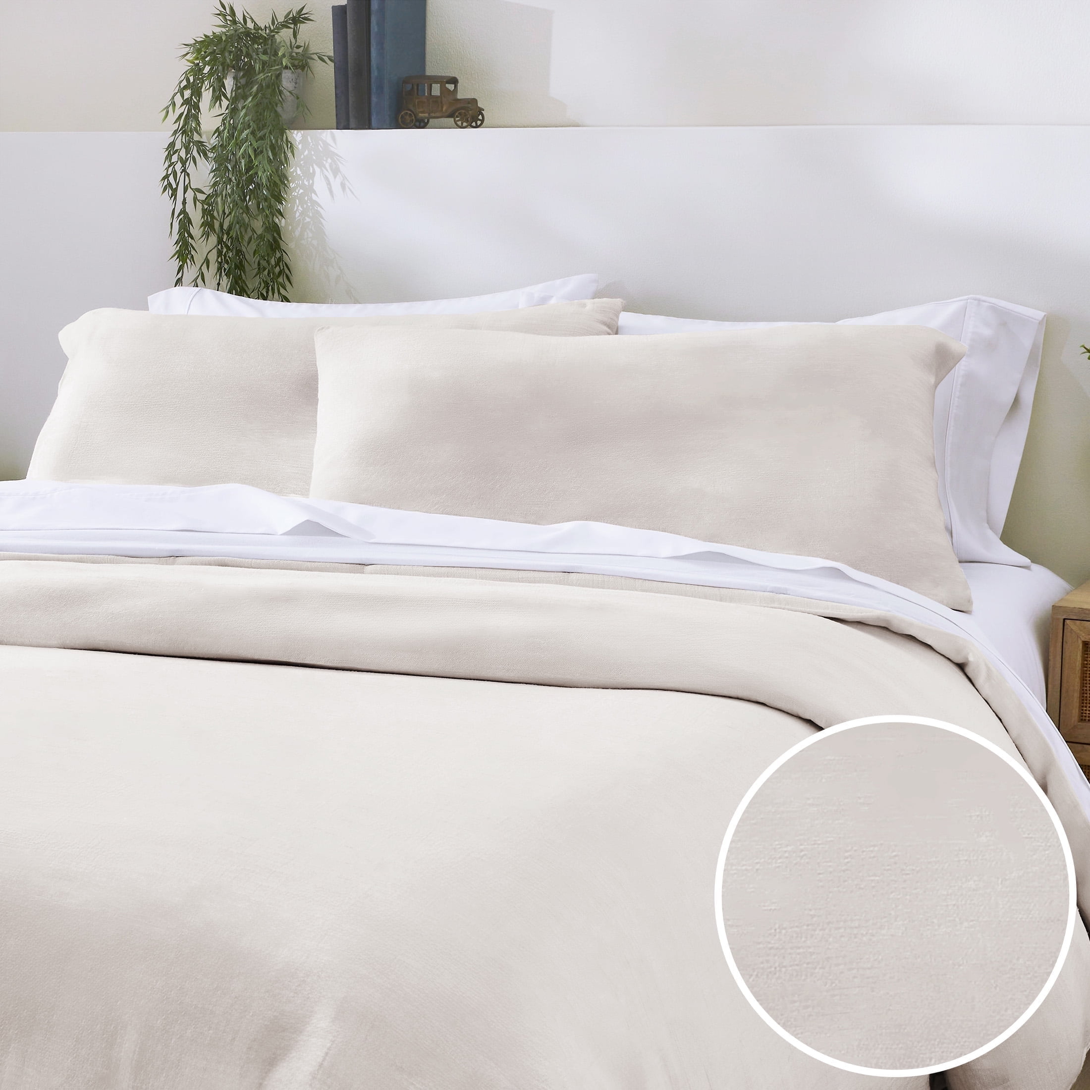 Natural Linen Queen Duvet Cover Set with Pillow Shams