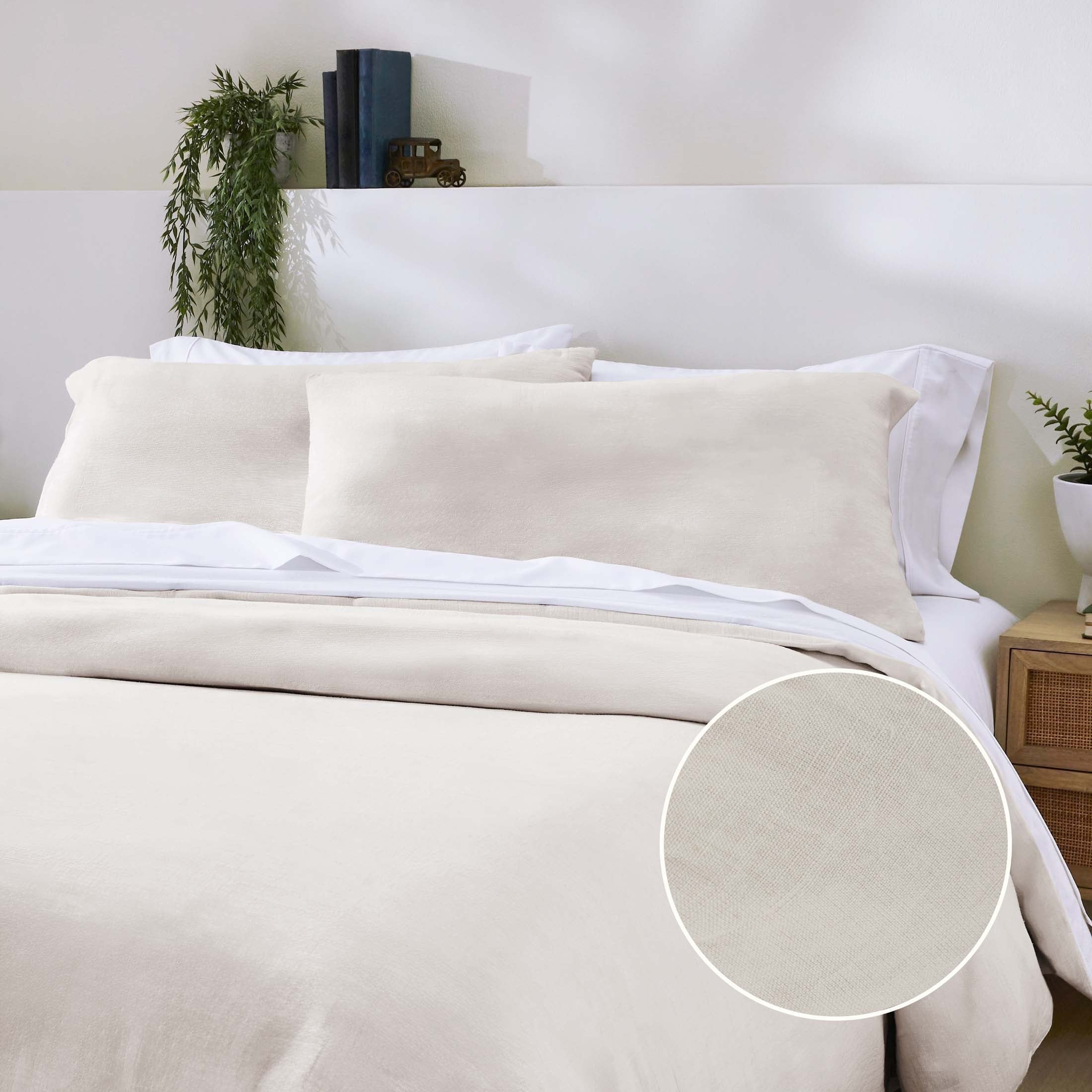 California Design Den Textured Duvet Covers Queen Size & Sham Set, 3 Piece Set Includes 92" x 90" Duvet & 2 Shams to Fit Queen Size Duvet Insert (Natural Linen Look Slub)