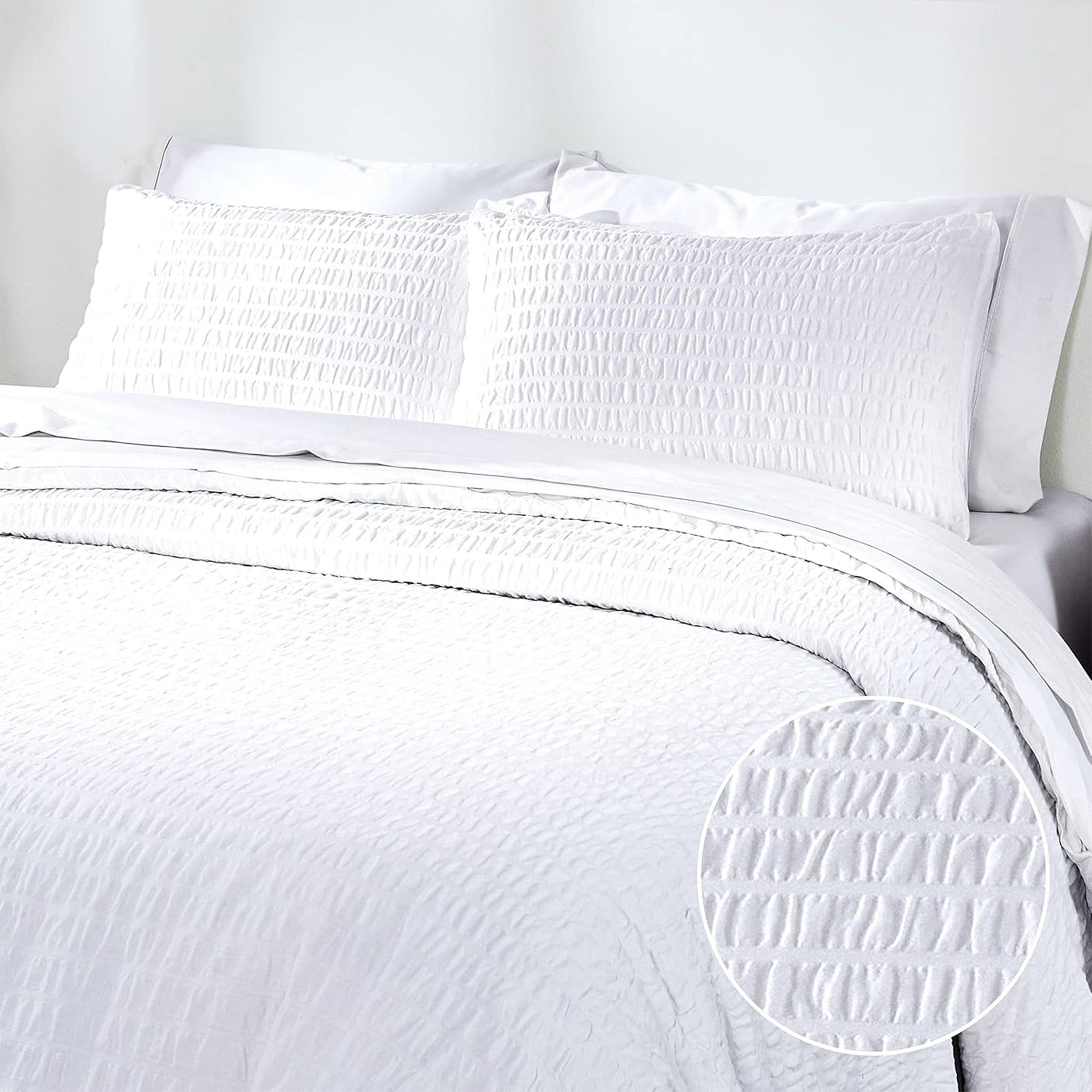 Oversized King White Cotton Seersucker Duvet Cover Set