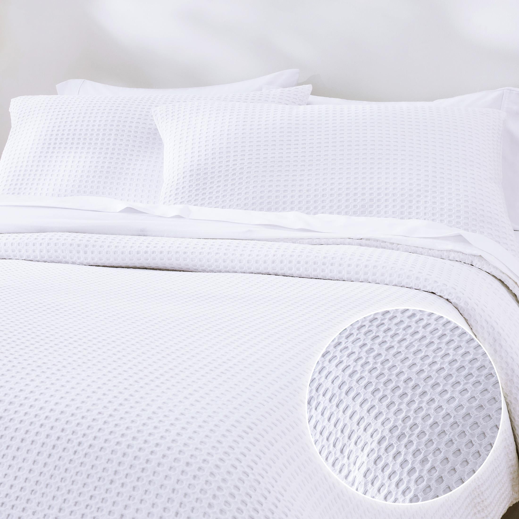 White Waffle Cotton Queen/Full Duvet Cover and Sham Set