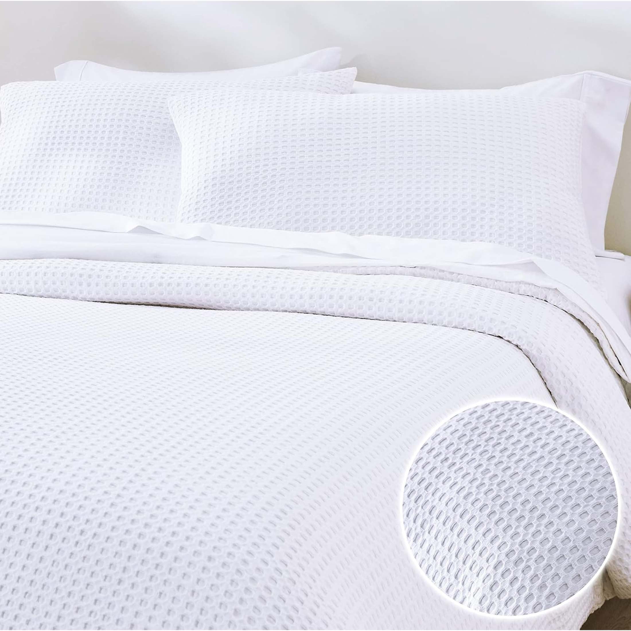 White Waffle Cotton Queen/Full Duvet Cover and Sham Set
