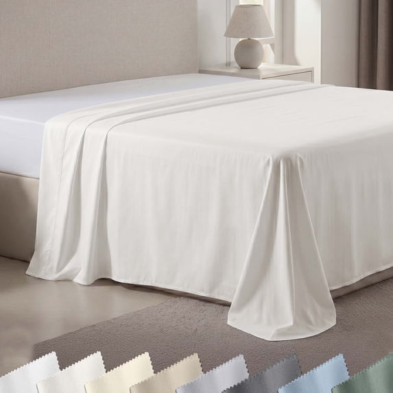 California Design Den Twin 100% Cotton Flat Sheet Only - 600 Thread Count, Soft and Crisp, Breathable, Top Sheet Only, Premium Sateen Weave - True Ivory