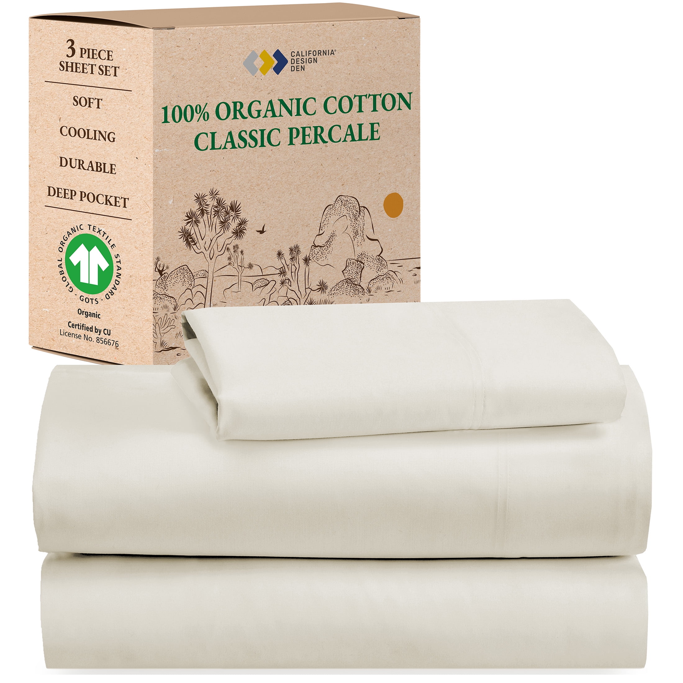 California King Natural Ivory Organic Cotton Percale Sheet Set