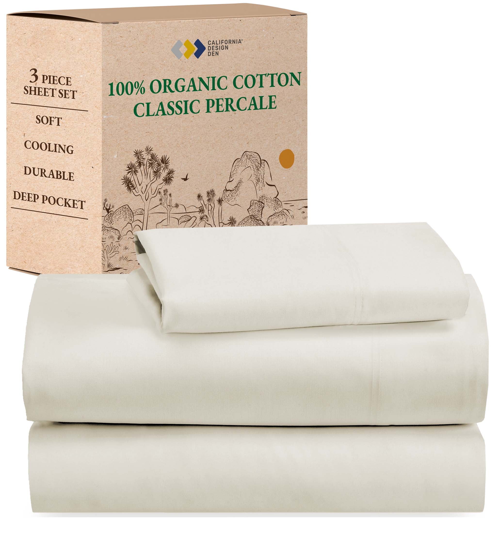California King Natural Ivory Organic Cotton Percale Sheet Set