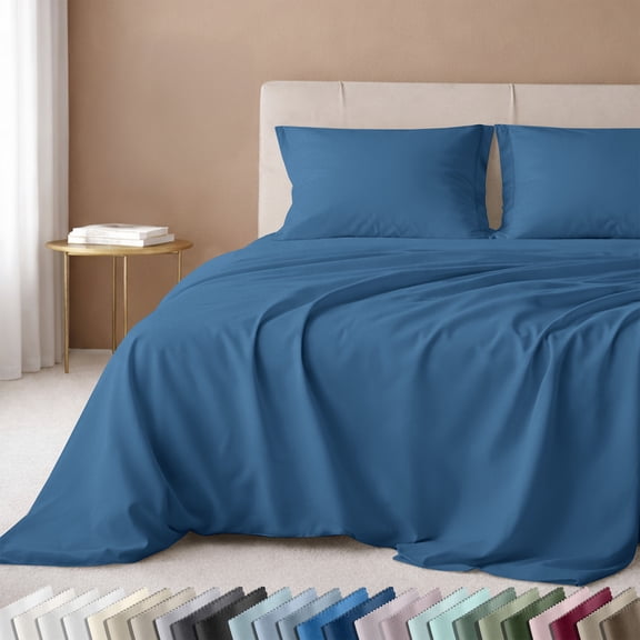 California Design Den Twin Bed Sheets Set - 600 Thread Count, 100% Cotton Sateen Sheets Set, Deep Pockets, Durable Bedding Set - Parisian Blue
