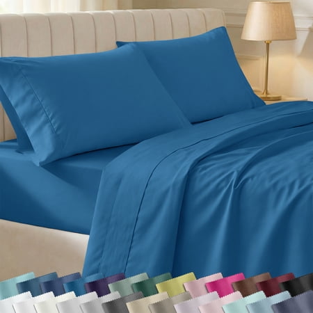 California Design Den Twin Size Sheet Set - 400 Thread Count 100% Cotton Sateen, Durable Sheets with Deep Pockets - Cobalt Blue