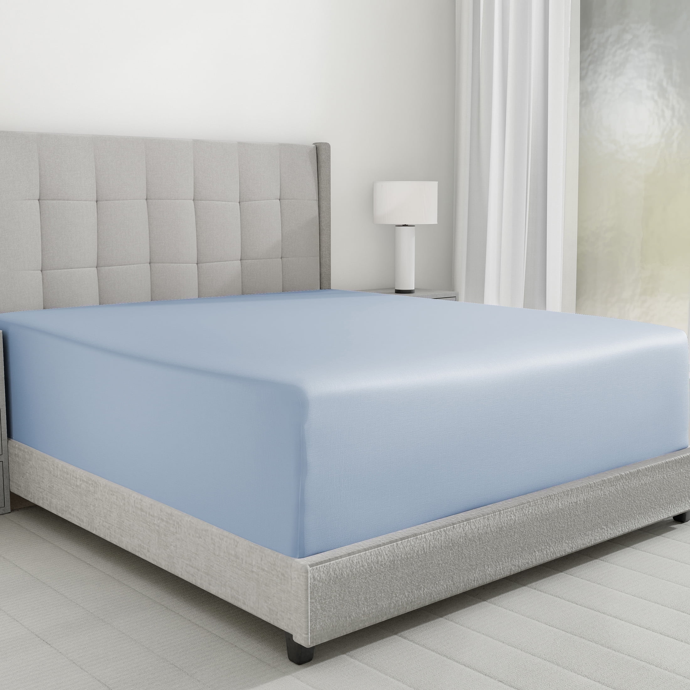 California King Blue Cotton Deep Pocket Fitted Sheet Set