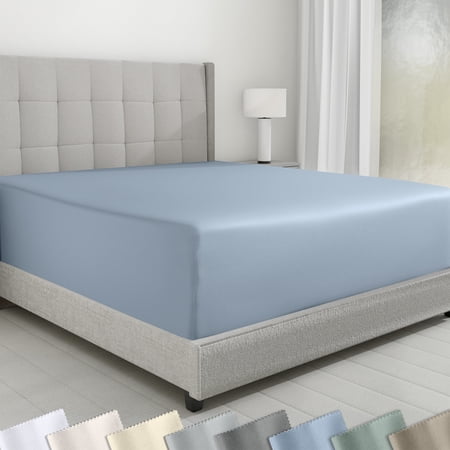 California Design Den Twin Fitted Sheet Only - 600 Thread Count 100% Cotton Sateen, Deep Pocket Bottom Fitted Sheet - Blue