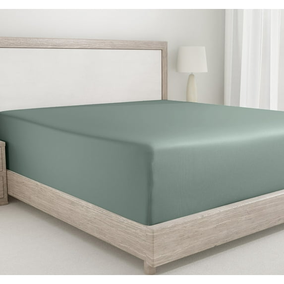 California Design Den Twin Fitted Sheet Only, Soft 400 Thread Count 100% Cotton Sateen, Deep Pocket, All-Around Elastic, Side Indicators - Sage Green