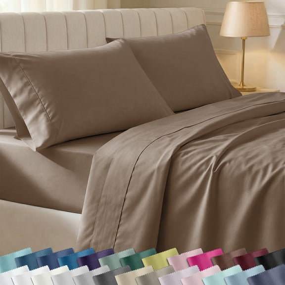 California Design Den Twin Sheet Set - 400 Thread Count 100% Cotton Sateen, Deep Pocket with All Around Elastic for a Snug Fit - Mocha