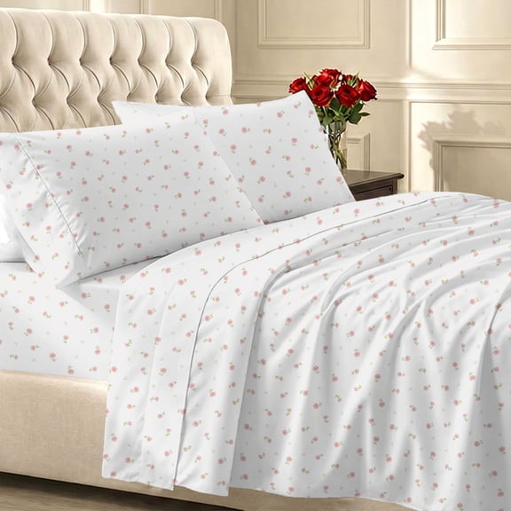 California Design Den Twin Sheet Set - 400 Thread Count 100% Cotton Sateen Twin Bedsheets, Breathable Bed Sheet Set - Soft Floral Print