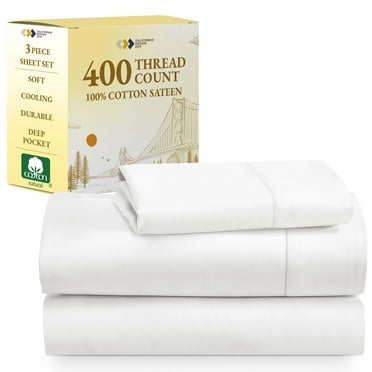 California Design Den Twin Sheet Sets - 400 Thread Count Sheets, 100% Cotton Bed Sheets, Sateen, Cooling and Breathable Antique White Cotton Sheets, Adult/Teen 3 Piece Bed Set - Antique White