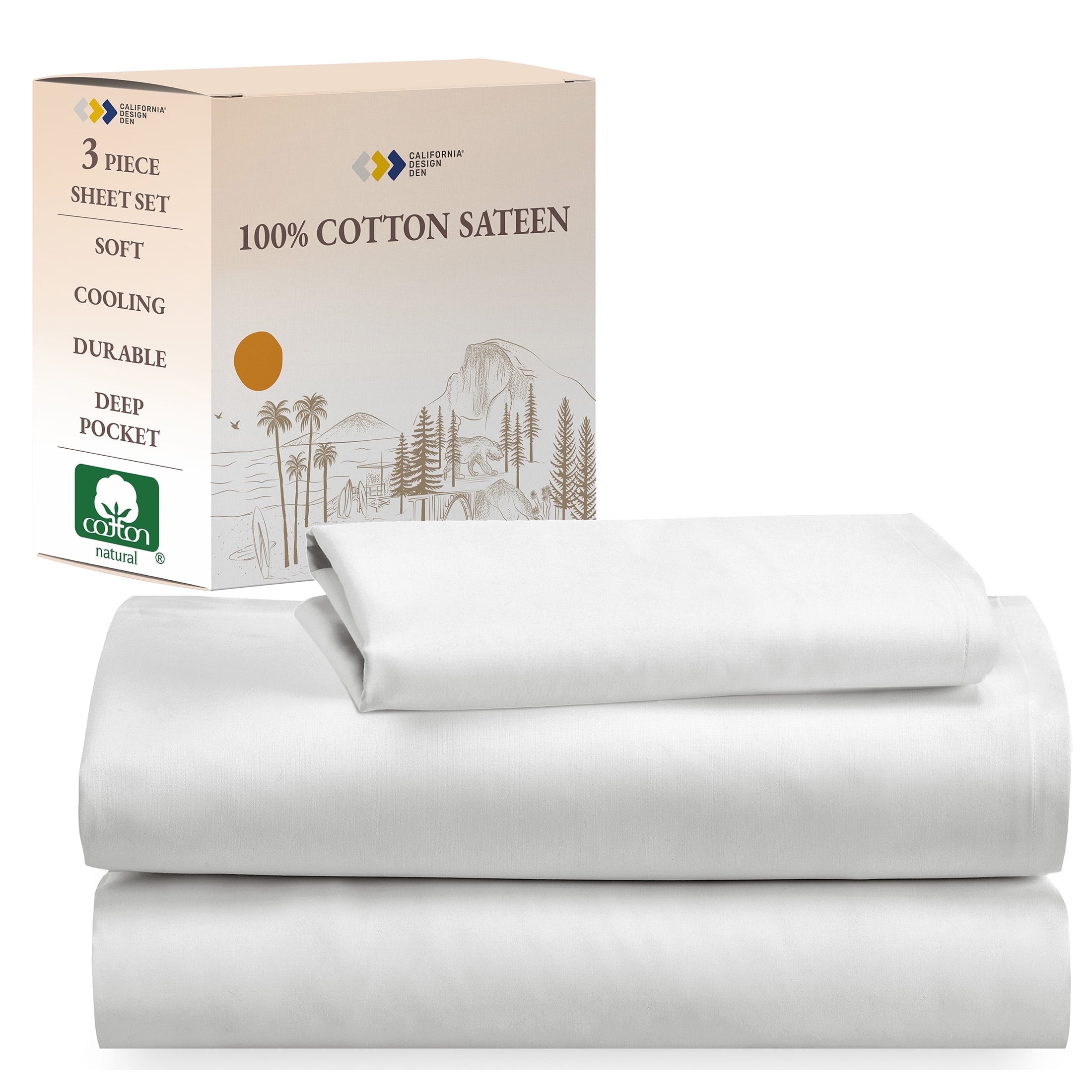 Ivory Twin Cotton Sateen Deep Pocket Sheet Set