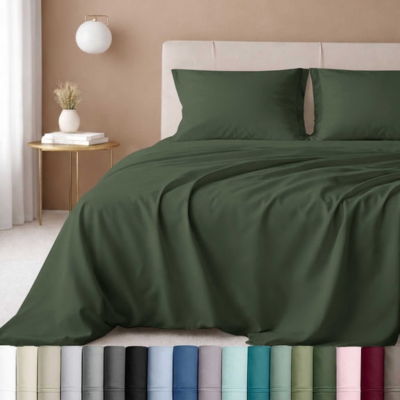 California Design Den Twin Sheets Cotton Set - 600 Thread Count 100% Cotton Sateen, 3 Piece Deep Pocket Sheets Set - Dark Olive Green