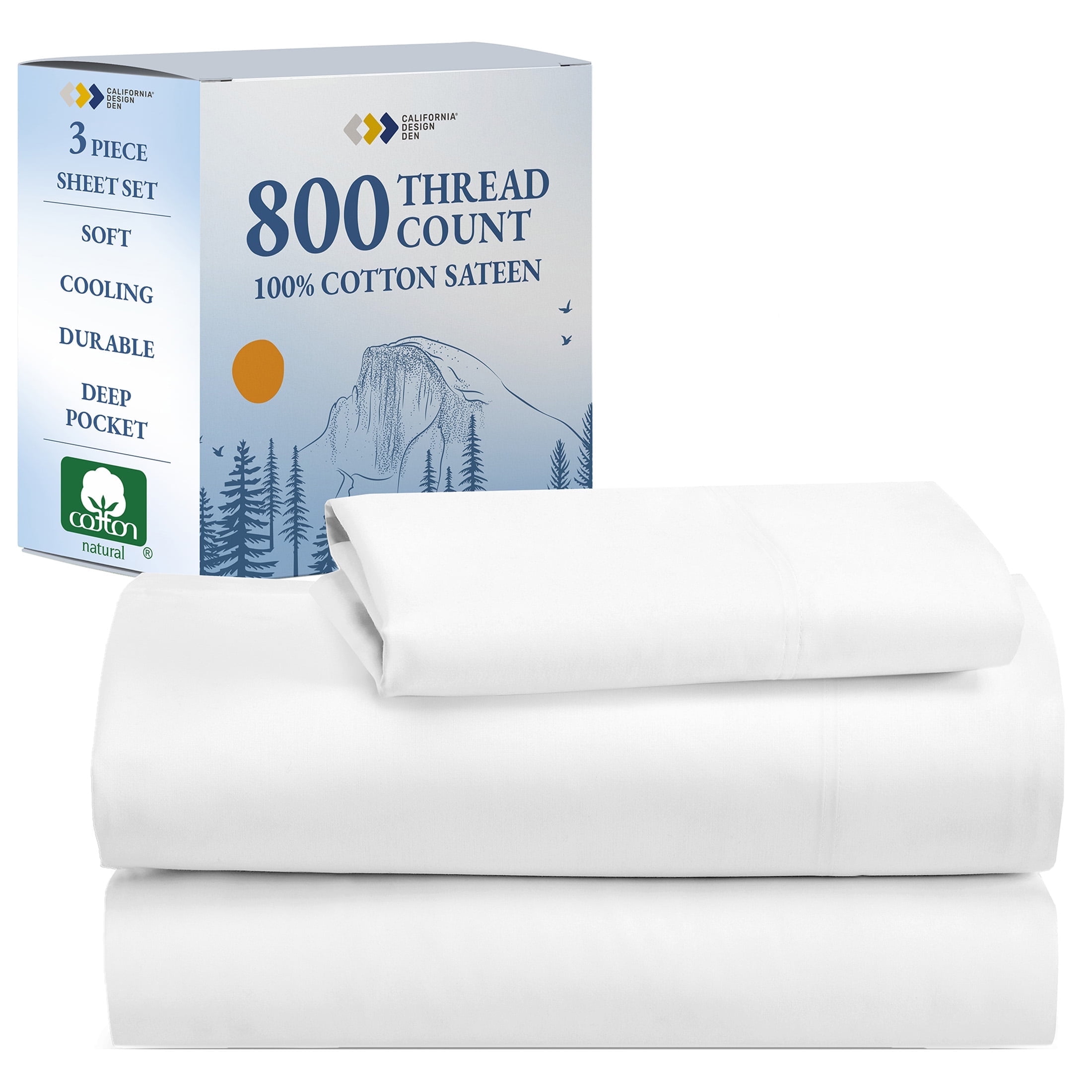 Bright White California King Organic Cotton Deep Pocket Sheet Set
