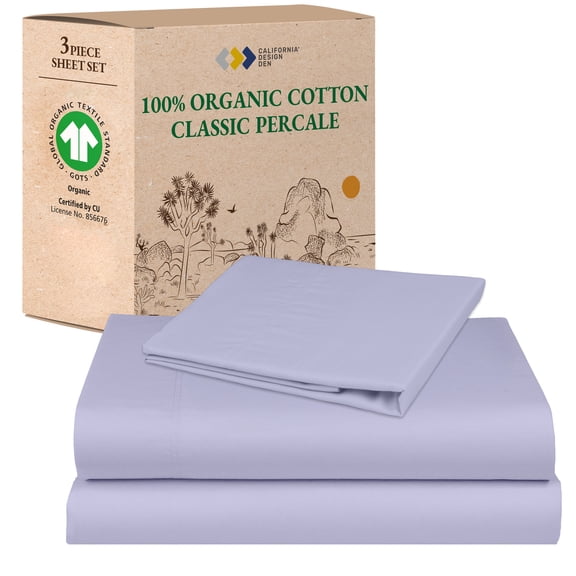 California Design Den Twin Sheets Set, 100% Organic Cotton, Percale Sheets, Deep Pockets, - Lavender Mist