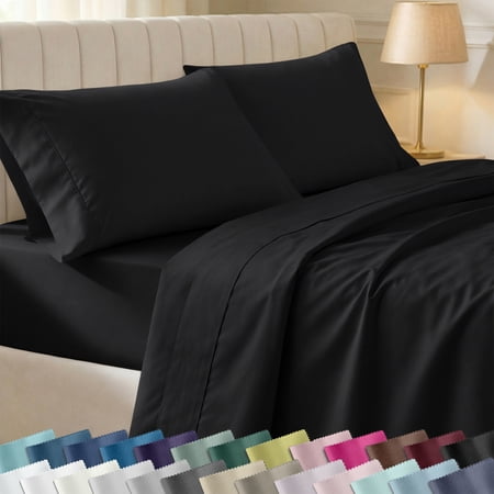California Design Den Twin Size Sheet Set - 400 Thread Count 100% Cotton Sateen, Durable Sheets with Deep Pockets - Black