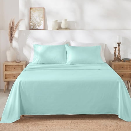 California Design Den 400 Thread Count 100% Cotton Sateen Twin Sheet Set - Seafoam