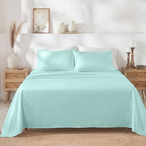 California Design Den 400 Thread Count 100% Cotton Sateen Twin Sheet Set - Seafoam