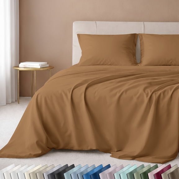 California Design Den Twin Size Cotton Bedding Set - 600 Thread Count 100% Cotton, Soft Sateen, Deep Pocket- Honey Caramel