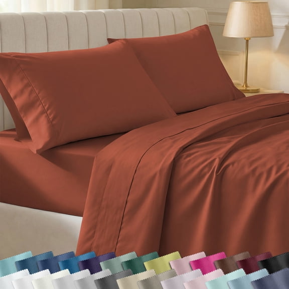 California Design Den Twin XL Bed Sheets Set - 400 Thread Count 100% Cotton Sateen, Deep Pocket with All Around Elastic for a Snug Fit - Rust