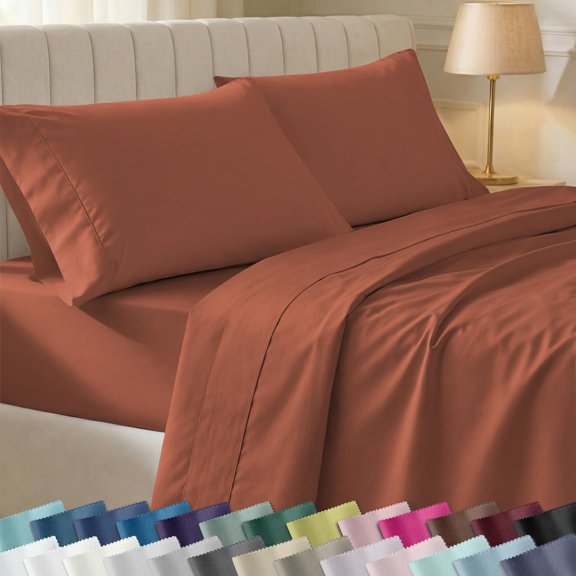 California Design Den Twin XL Bed Sheets Set - 400 Thread Count 100% Cotton Sateen, Deep Pocket with All Around Elastic for a Snug Fit - Rust