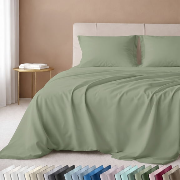 California Design Den Twin XL Bed Sheets Set - 600 Thread Count Sateen, 100% Cotton Sheet Set, Deep Pockets Bedding Set - Laurel Green