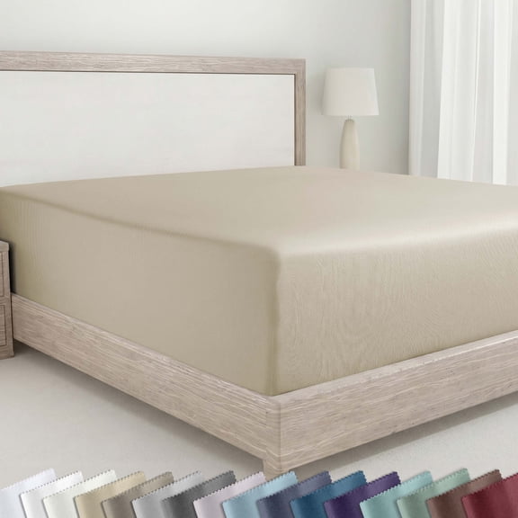 California Design Den Twin XL Fitted Sheet Only, 1 Pc - 400 Thread Count 100% Cotton Sateen, Deep Pockets -Beige (Golden Tone)