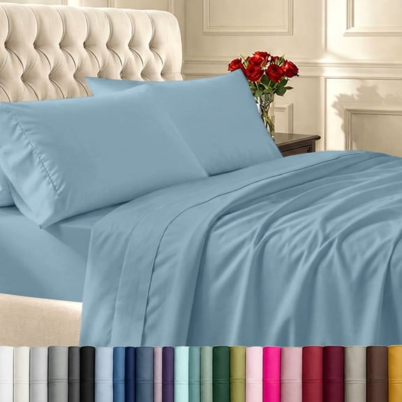 California Design Den 400 Thread Count 100% Cotton Sateen Twin XL Sheet Set - Sky Blue