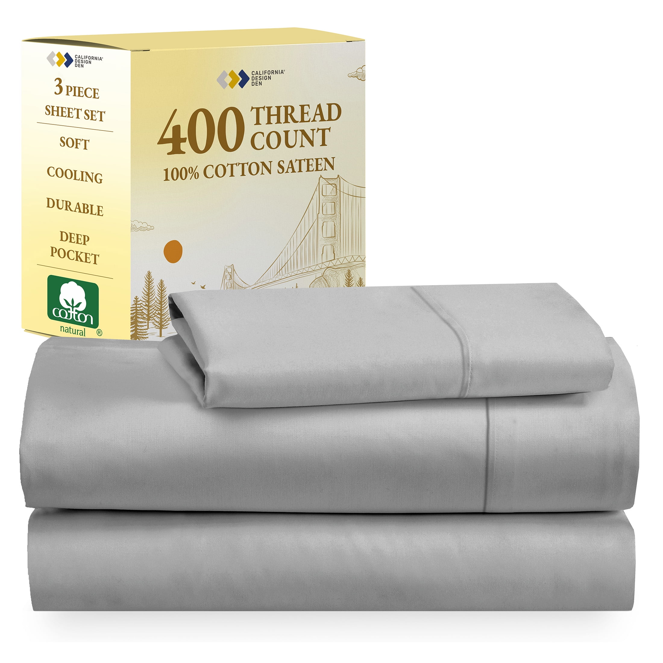 California Design Den Twin XL Sheets Set, 400 Thread Count 100 Cotton