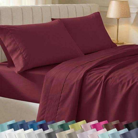 California Design Den 400 Thread Count 100% Cotton Sateen Twin XL Sheet Set - Burgundy Red