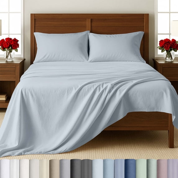 California Design Den Twin XL Sheets Set - 500 Thread Count 100% Cotton, Soft Sateen, Deep Pockets - Silver Mist Blue