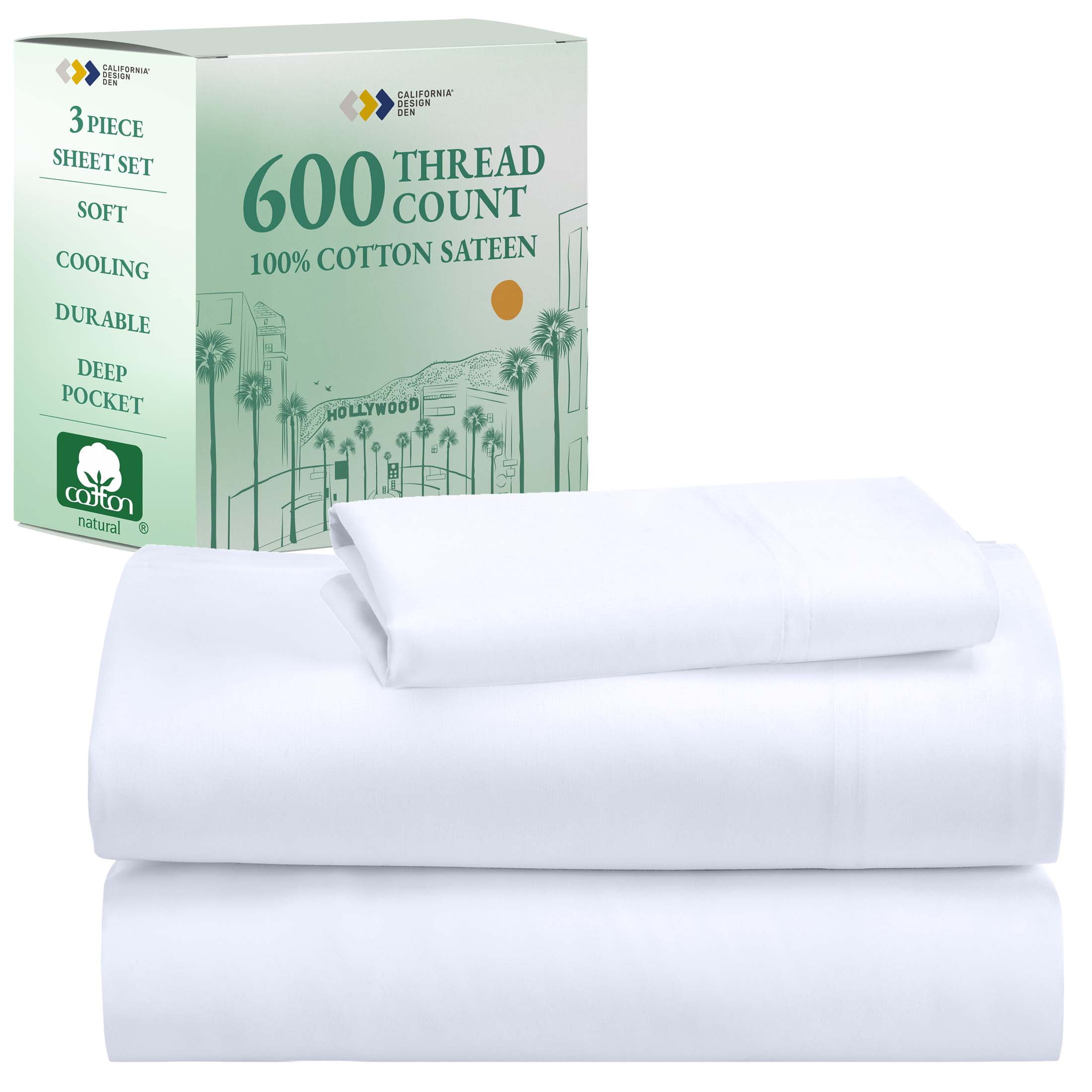 California King Bright White Cotton Deep Pocket Sheet Set