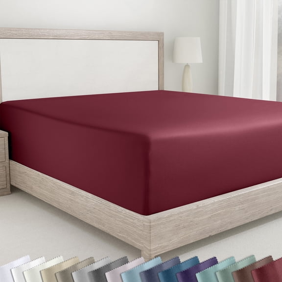 California Design Den Twin XL Fitted Sheet Only, Soft 400 Thread Count 100% Cotton Sateen, Deep Pocket, All-Around Elastic, Side Indicators - Burgundy Red