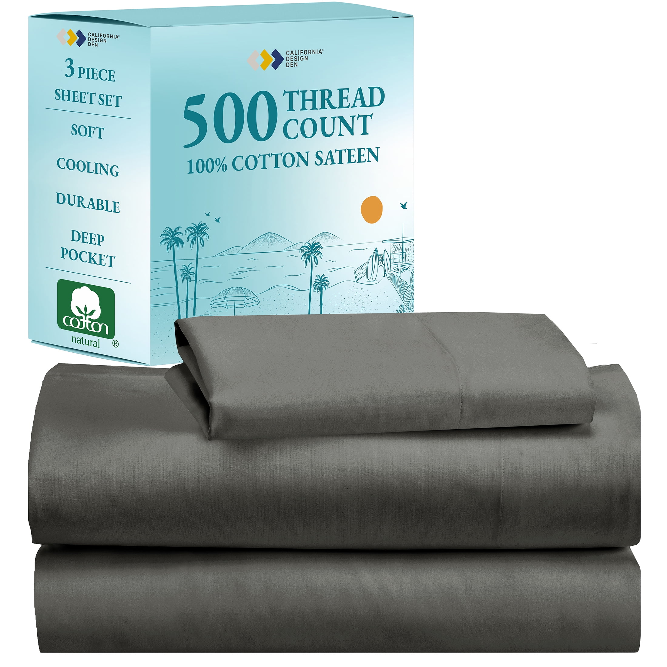 Dark Gray Deep Pocket Cotton California King Sheet Set