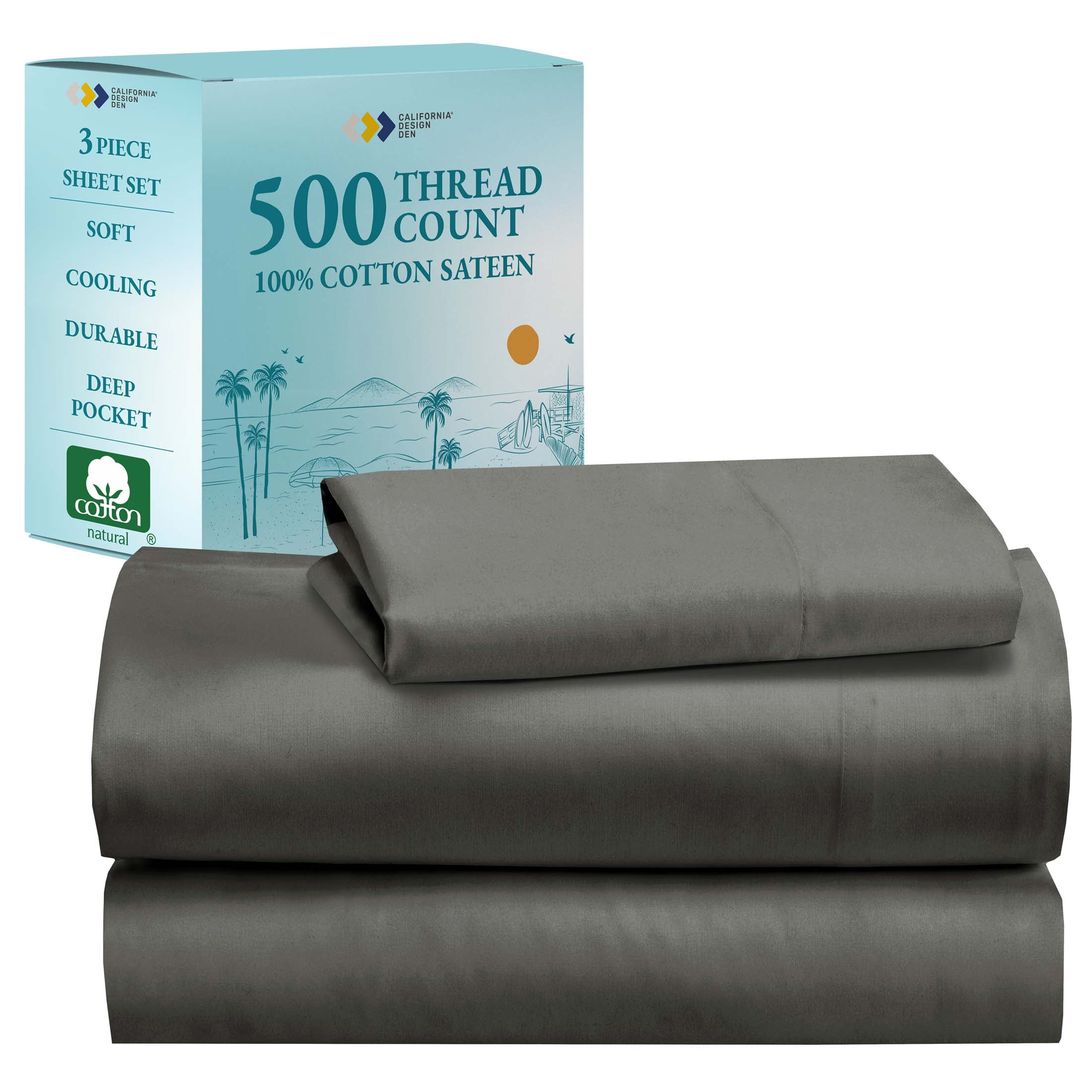 Dark Gray Deep Pocket Cotton California King Sheet Set