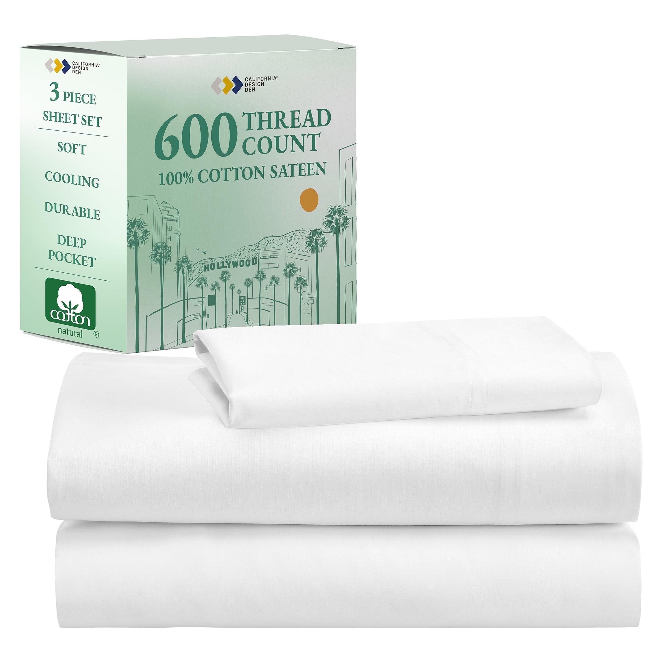 California King Bright White Cotton Deep Pocket Sheet Set
