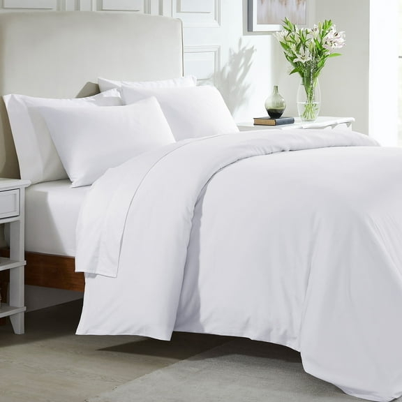 California Design Den White Duvet Cover Queen - 400 Thread Count 100% Cotton, Hotel Quality Comforter Cover, Soft Sateen, Bright White