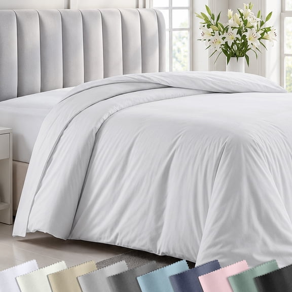 California Design Den White Duvet Cover Queen - 400 Thread Count 100% Cotton, Quality Comforter Cover, Soft Sateen, Bright White