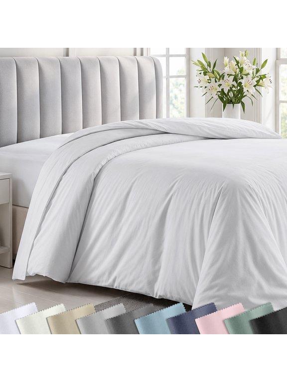 White Duvet Cover Queen - 400 Thread Count 100% Cotton, Quality Comforter Cover, Soft Sateen, Bright White