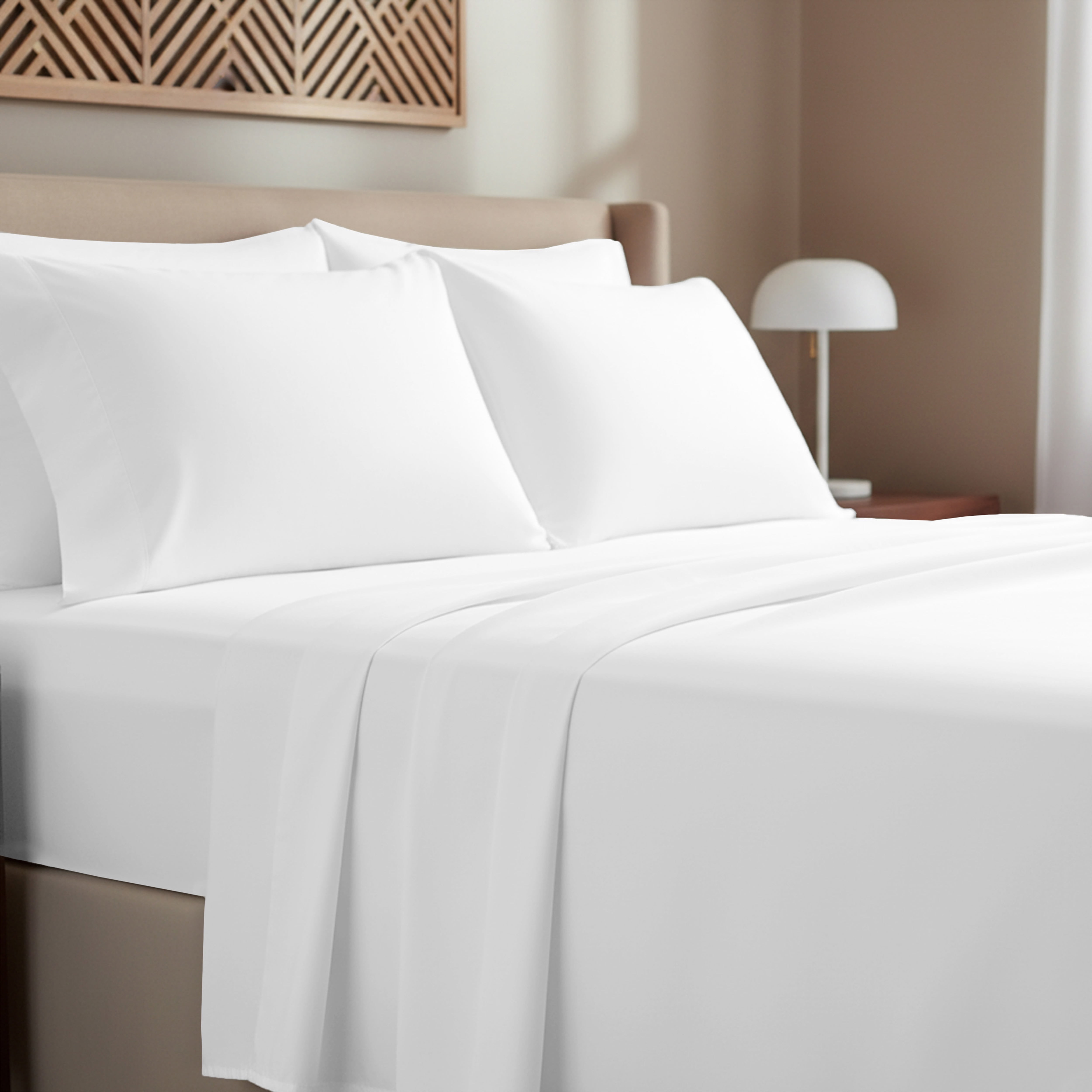 California Design Den 100% Cotton 4-Piece King Bed Sheet Set, Bright White