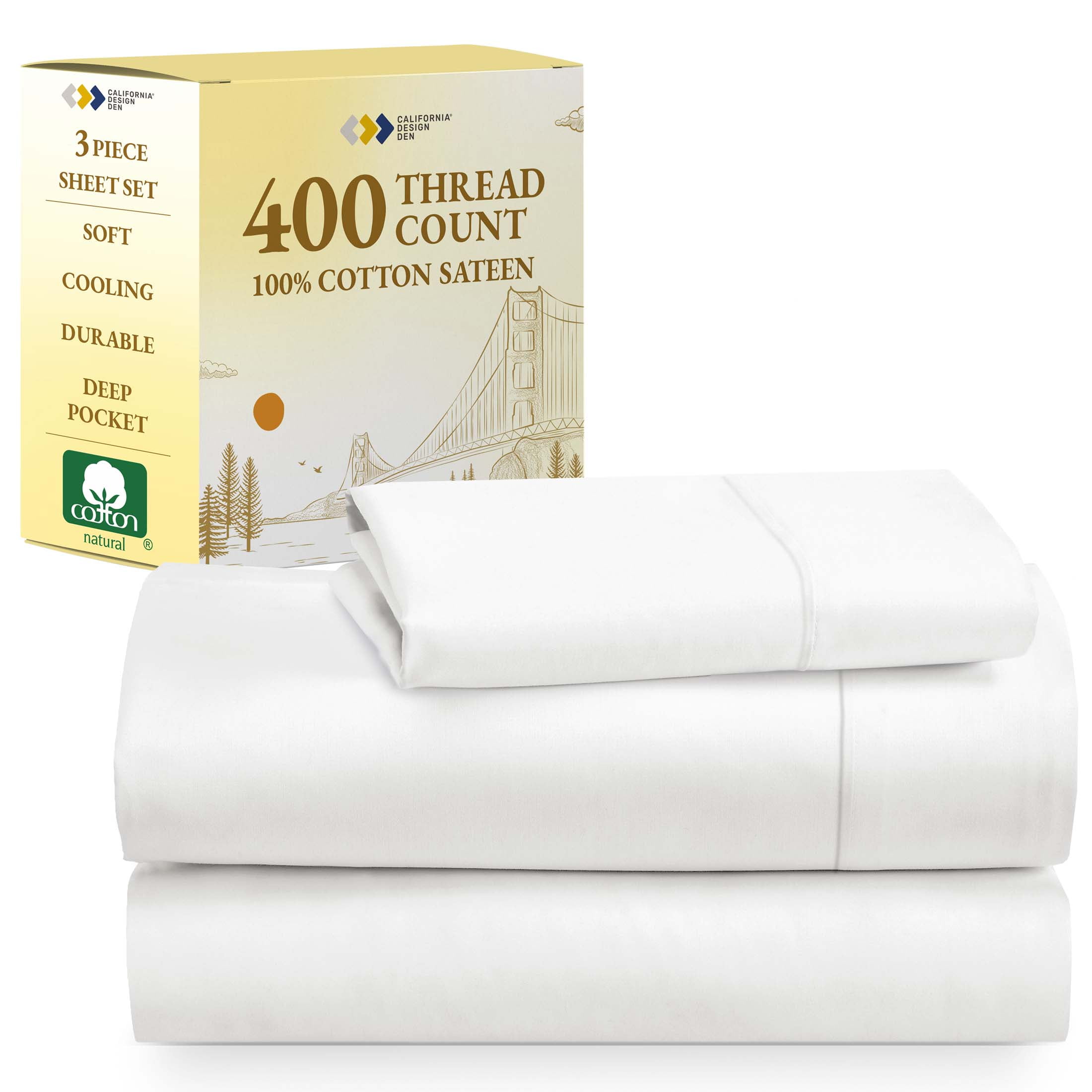 Antique White Cotton Sateen Twin XL Sheet Set