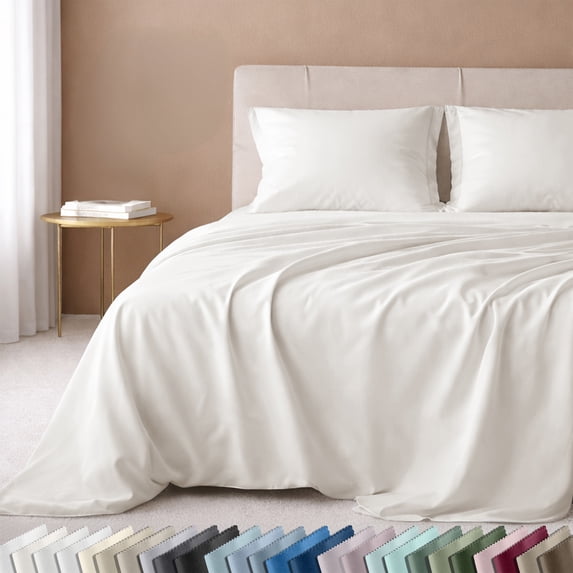 California Design Den XL Twin Sheets Set - 600 Thread Count, 100% Cotton Sateen, Adult/Teen 3 Pc Bed Sheet Set - True Ivory